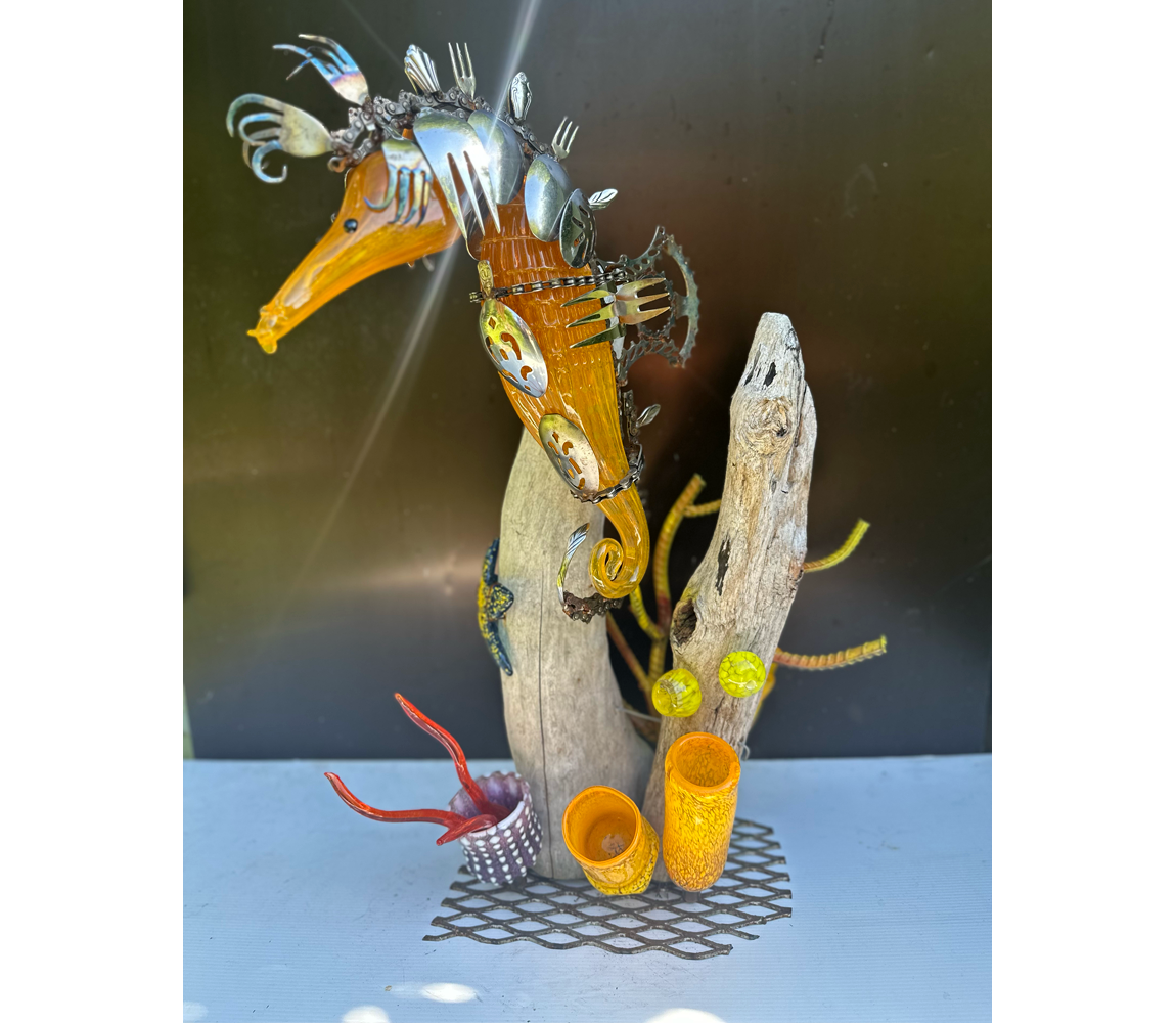 Blown Glass and Stainless Steel Seahorse - Eileen Lagasse